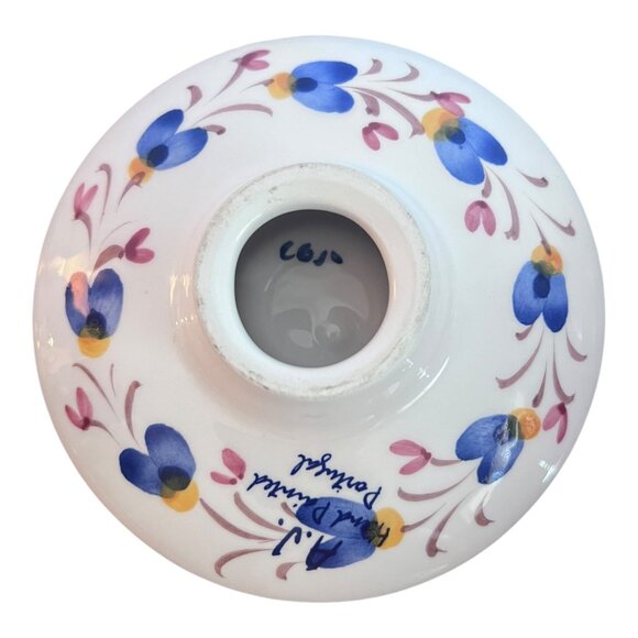 Porcelain Round Votive Tea Light Holder Hand Painted in Portugal Floral Pedestal - Picture 2 of 5
